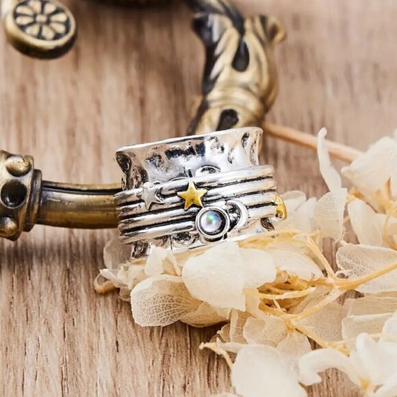 Sun, Star and Moon Boho Spinner Fidget Ring #1359 - Picture 8 of 11